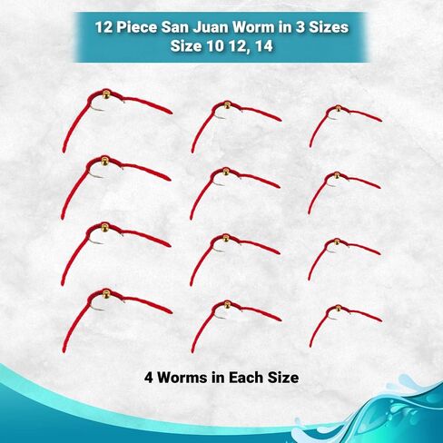 12pc Bead Head San Juan Worm Fly Fishing Flies, 3 Size Assortment Flies for Fly Fishing 10,12,14 (4 of Each Size), Fly Fishing Flies for Trout | Bass Flies | Streamer Flies in Kuwait