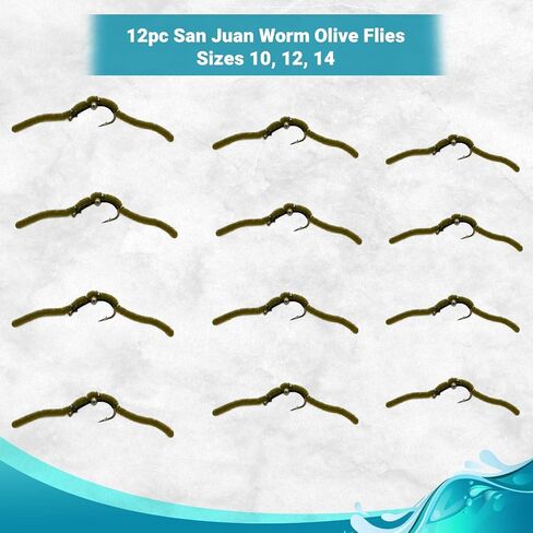 12pc Bead Head San Juan Worm Fly Fishing Flies, 3 Size Assortment Flies for Fly Fishing 10,12,14 (4 of Each Size), Fly Fishing Flies for Trout | Bass Flies | Streamer Flies in Kuwait