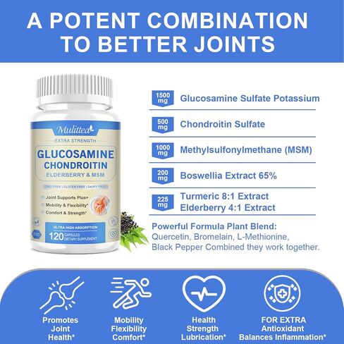 Glucosamine Chondroitin MSM Elderberry Boswellia Capsules- Extra Strength Natural Joint Support Supplement with Turmeric for Antioxidant,Immune Support Helps with inflammatory response*for Men & Women in Kuwait