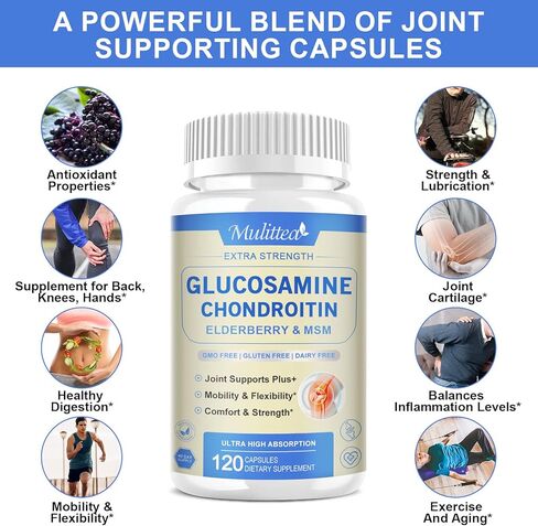 Glucosamine Chondroitin MSM Elderberry Boswellia Capsules- Extra Strength Natural Joint Support Supplement with Turmeric for Antioxidant,Immune Support Helps with inflammatory response*for Men & Women in Kuwait