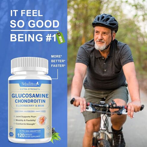 Glucosamine Chondroitin MSM Elderberry Boswellia Capsules- Extra Strength Natural Joint Support Supplement with Turmeric for Antioxidant,Immune Support Helps with inflammatory response*for Men & Women in Kuwait