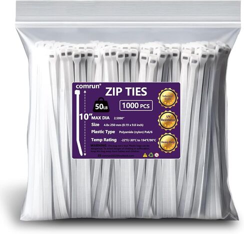 1000pcs 10Inch Nylon Zip Ties, 50 Pounds Tensile Strength, Black Cable Tie,Industrial Grade,UV Resistant,Heavy Duty,for Home,Garden Trellis,Office,Garage and Workshop in Kuwait