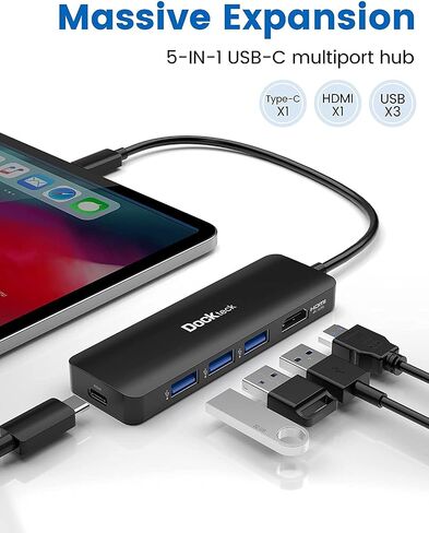 8K HDMI USB C HUB, 5-in-1 USB-C Multiport Adapter, Dockteck USB Dock Dongle with 8K 30Hz/4K 120Hz/4K 60Hz HDMI, 100W PD, 3 x USB 3.0 for Steam Deck, MacBook Pro/Air M1, iPad Pro/Air, Surface Pro 7/8/X in Kuwait