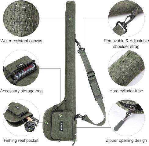 Lixada Fly Fishing Rod Case,Portable Fishing Tackle Bag,Canvas Fishing Pole Storage Bag Fly Rods Reels Durable Carry Case in Saudi Arabia