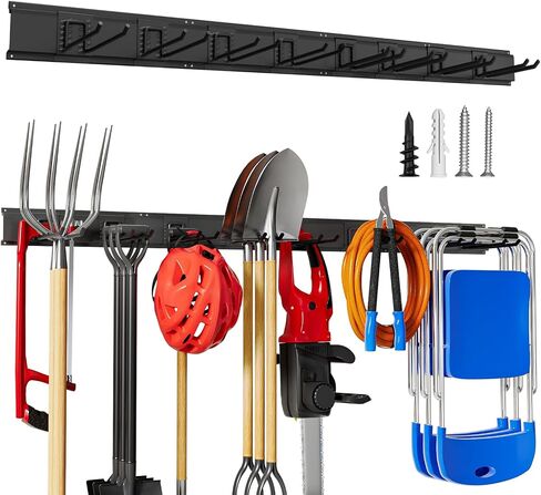 Garage Garden Tool Organizer Wall Mount, Heavy Duty Garage Tool Storage Rack 48 Inches, Max Load 330lb - Shovel, Rake, Folding Chair, Weed Eater Storage in Saudi Arabia