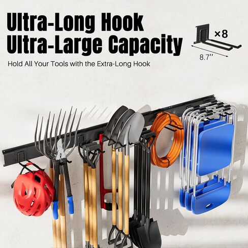 Garage Garden Tool Organizer Wall Mount, Heavy Duty Garage Tool Storage Rack 48 Inches, Max Load 330lb - Shovel, Rake, Folding Chair, Weed Eater Storage in Saudi Arabia