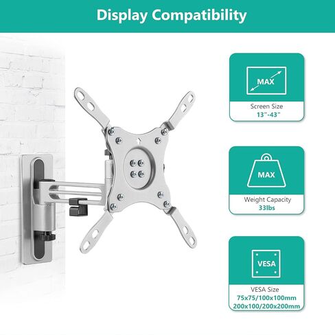 WALI RV TV Mount, Lockable TV Wall Mount for Camper Trailer Motor Home, Full Motion Anti-Vibration Arm for 13-43 inch LED, LCD Flat Screens and Monitors, up to 33lbs (1343LK) in Kuwait