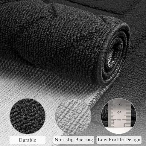 سجادة hicorfe للمدخل، سجادة منطقة الخبز المطاطية الصغيرة غير القابلة للانزلاق بطول 2 قدم × 3 قدم، سجادة الباب الأمامي الخلفي قابلة للغسل داخل سجادة الأرضية للمدخل، المطبخ، الغسيل، الفناء، غرفة النوم (أسود) in Kuwait