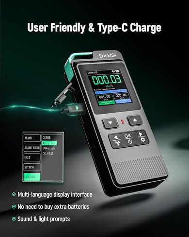 ERICKHILL عداد جيجر المحمول، كاشف الإشعاع النووي، القياس في الوقت الحقيقي وتسجيل الجرعة التراكمية in Kuwait