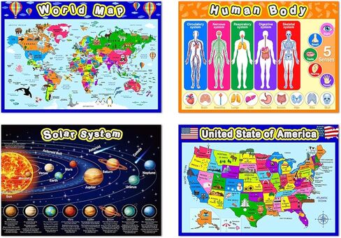 Educational Math Posters for Toddlers Kids with Glue Point Dot for Elementary Middle School Classroom, Teach Multiplication Division Addition Subtraction Fractions and More (Various Style,8 Pieces) in Kuwait