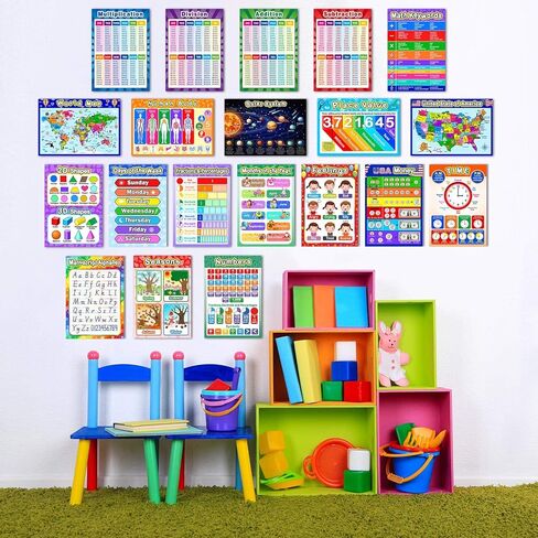 Educational Math Posters for Toddlers Kids with Glue Point Dot for Elementary Middle School Classroom, Teach Multiplication Division Addition Subtraction Fractions and More (Various Style,8 Pieces) in Kuwait