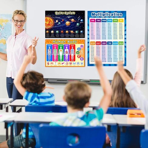 Educational Math Posters for Toddlers Kids with Glue Point Dot for Elementary Middle School Classroom, Teach Multiplication Division Addition Subtraction Fractions and More (Various Style,8 Pieces) in Kuwait