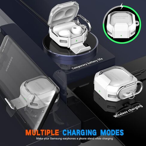 RFUNGUANGO for Samsung Galaxy Buds 2 Pro/Buds Pro/Buds Live/Buds 2 Case Cover/Galaxy Buds FE (2023), Military Carbon Fiber case with Keychain/Zipper/with Cleaner Kit(Anti-Drop Lock)-Blue in Kuwait
