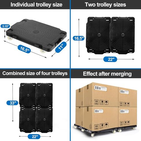 2 Packs Furniture Dolly Cart - Perfect Furniture Movers, Portable Trolley Cart with Wheels, Moving Dolly with 500lbs Capacity - Mini Hand Truck with 2 Ropes, Black in Kuwait