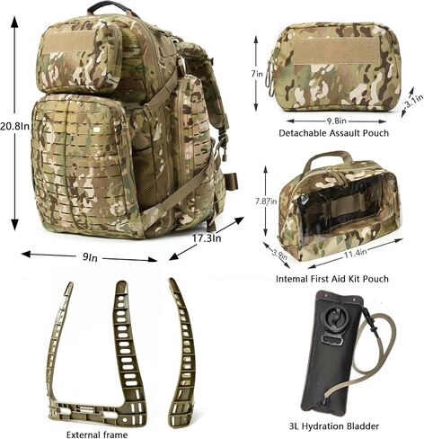 حقيبة ظهر MT Military 3Day مع إطار خارجي MOLLE Army Medium Ruck، حقيبة ظهر هجومية متعددة الكاميرات in Saudi Arabia