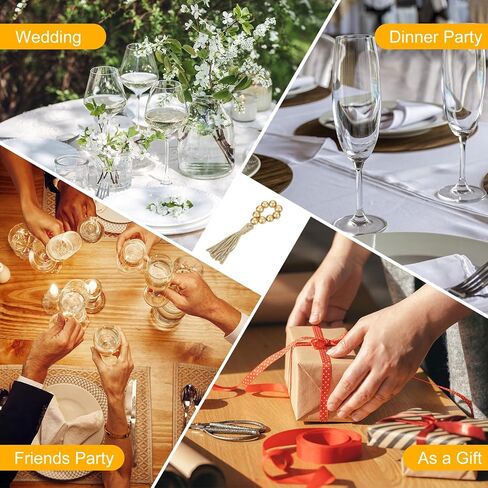 uxcell 6Pcs Wooden Bead Napkin Rings, Farmhouse Wood Bead Napkin Buckles with Jute Rope Tassels for Christmas Thanksgiving Wedding Home Table Decor (Gold) in Saudi Arabia