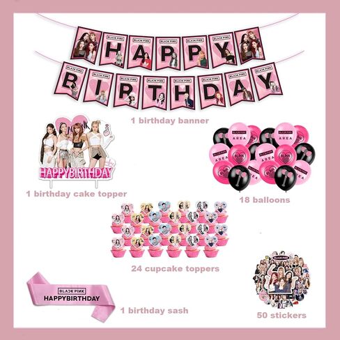 مجموعة لوازم حفلات اعياد الميلاد بي تي اس لفتيان بانجتان تتضمن لافتة - 1 زينة كيك - 24 قطعة علوية للكب كيك - 16 بالون - 40 ملصق in Kuwait