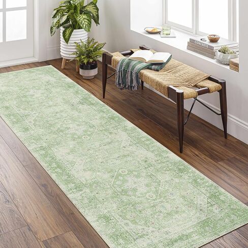 MUJOO 2x8 Runner Rug,Green Washable Runner Rugs for Hallway Kitchen Entryway Bedside Bathroom,Boho Area Rug Carpet Runner Long Non Slip Throw Rug Modern Soft Sage Green Floral in Saudi Arabia