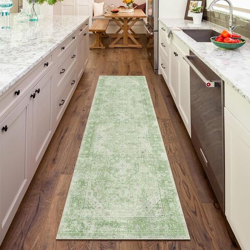 MUJOO 2x8 Runner Rug,Green Washable Runner Rugs for Hallway Kitchen Entryway Bedside Bathroom,Boho Area Rug Carpet Runner Long Non Slip Throw Rug Modern Soft Sage Green Floral in Saudi Arabia