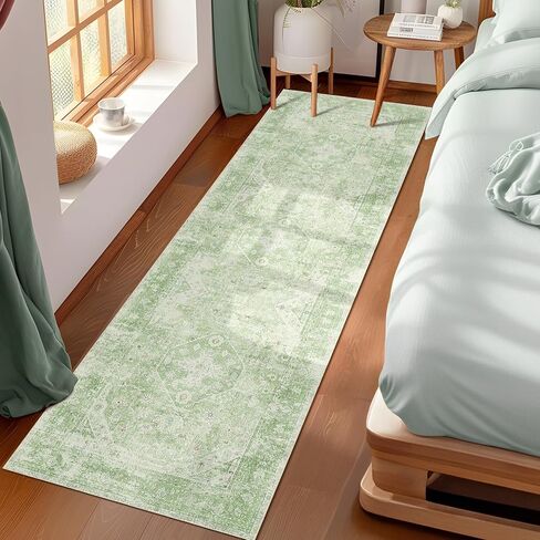 MUJOO 2x8 Runner Rug,Green Washable Runner Rugs for Hallway Kitchen Entryway Bedside Bathroom,Boho Area Rug Carpet Runner Long Non Slip Throw Rug Modern Soft Sage Green Floral in Saudi Arabia