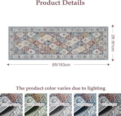 Seavish Washable Runner Rug 2x6 Kitchen Runner Rugs Non Skid Low Pile Long Runner Rugs for Entryway Indoor Hallway Rug Runner Soft Oriental Trellis Carpet Runner for Bedroom Bathroom Floor Laundry in Saudi Arabia