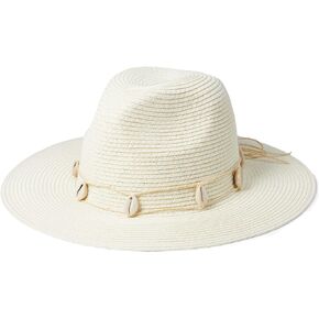 Badgley Mischka Straw Fedora with Seashell Ornaments