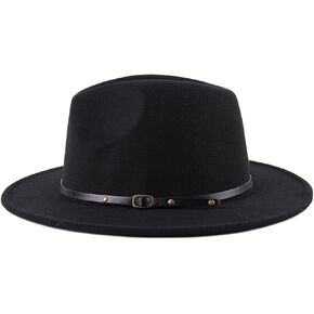 Unisex Womens Mens Adjustable Classic Wide Brim Belt Buckle Fedora Hat Felt Panama Hat Church Jazz Cap