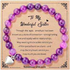 Inspirational Stress Relief Gifts for Women Teen Girls, Amethyst Healing Bracelet for Mom Daughter Sister Best Friend