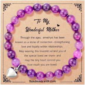 Inspirational Stress Relief Gifts for Women Teen Girls, Amethyst Healing Bracelet for Mom Daughter Sister Best Friend