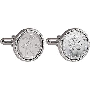 Italian 50 Lire Cuff Links | Genuine Lira Coins | Silvertone Rope Bezel | Bullet Backs | Men’s Formal Wear Cufflinks
