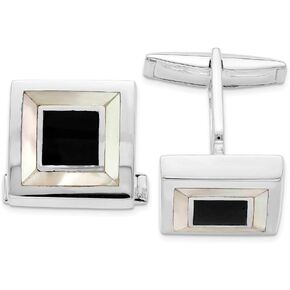 Solid 925 Sterling Silver Men's Mother Of Pearl and Enamel Cufflinks, pearl in Kuwait