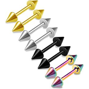 8pcs 16g Barbell Earring Cartilage Stud Vertical Anti Tragus Triple Forward Helix Lobe Bar Anodized Spike Assorted Colors