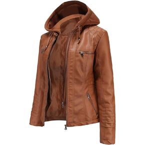 Women's Trendy Faux Leather Jacket Moto Short Jacket Fashion PU Jacket Coat