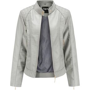Women's Trendy Faux Leather Jacket Moto Short Jacket Fashion PU Jacket Coat