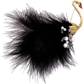 Vintage Feather Swan Brooch Pin for Women Girls Fashion Shell Pearls Black Animal Bird Brooches Lapel Pins Cute Dress Accessories Birthday Halloween Christmas Jewelry Gift