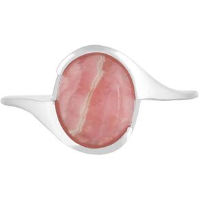 Silver Eternity 925 Sterling Silver Rhodochrosite Ring |Statement Ring Gemstone Jewelry (Pink)