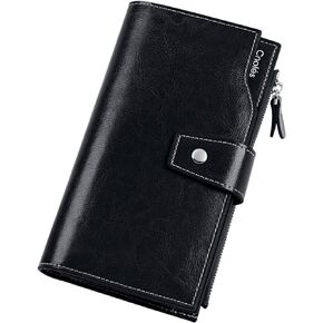 Cnoles Womens Wallet Genuine Leather Large Capacity Wristlet Clutch Purse Credit Card Holder with RFID Blocking Purse