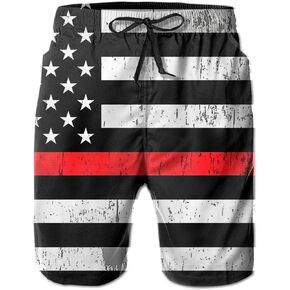 Men's Swim Trunks American Thin Red Line Fireman Support Flag Vintage Surfing Beach Board Shorts Swimwear