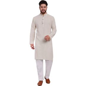 SKAVIJ Men's Cotton Kurta Pajama Long Sleeve Regular Outfit