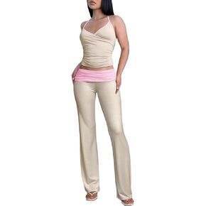 Goafuliy Womens Sexy 2 Piece Outfits Y2k Sleeveless Crop Tank Tops and Ruched Low Rise Fold Over Yoga Pants Sets