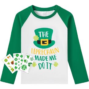 MERIABNY Kids St Patricks Day Shirt Raglan Sleeve Lucky Clover Outfit with Tattoo Sticker in Kuwait
