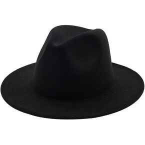 GSHLLO Black Flat Top Hat Wide Brim Felt Hat Felt Jazz Cap Classic Dress Hats Flat Brimmed Hat Rancher Hat Pork Pie Hats for Women Men
