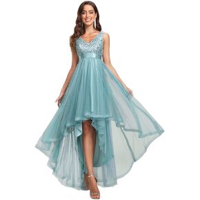 Ever-Pretty Women's Double V-Neck A-Line Sequin Sleeveless High Low Tulle Evening Party Gowns 0147A