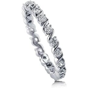 TwoBirch Platinum Plated Sterling Silver Swirl S Prong Set Round Cut Moissanite Eternity Ring (GRA CERTIFIED) (2.5MM)