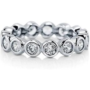 TwoBirch Platinum Plated Sterling Silver Bezel Set Round Cut Moissanite Eternity Ring (GRA CERTIFIED) (3 MM)