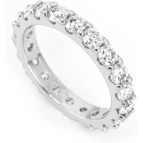 TwoBirch Platinum Plated Sterling Silver Double Shared Prong Round Cut Moissanite Eternity Ring (GRA CERTIFIED) (3 MM)