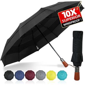 Compact Travel Umbrella Windproof - Triple Canopy for Rain Large Light Automatic Open&Close and Portable - Wind Resistant Folding Umbrellas Strong with 10 Ribs - Men and Women