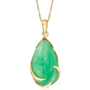 Ross-Simons Jade Pendant in 14kt Yellow Gold