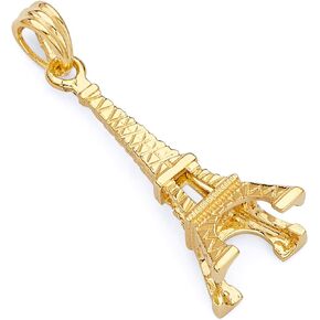 The World Jewelry Center 14k REAL Yellow Gold Paris Eiffel Tower Charm Pendant