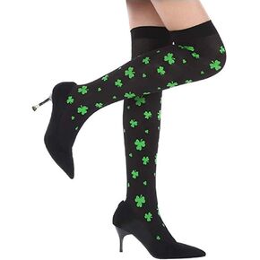 FYSN St. Patrick's Day Thigh High Stocking Over Knee long Socks - Lucky Shamrock For Irish Green Lucky Gifts For Women